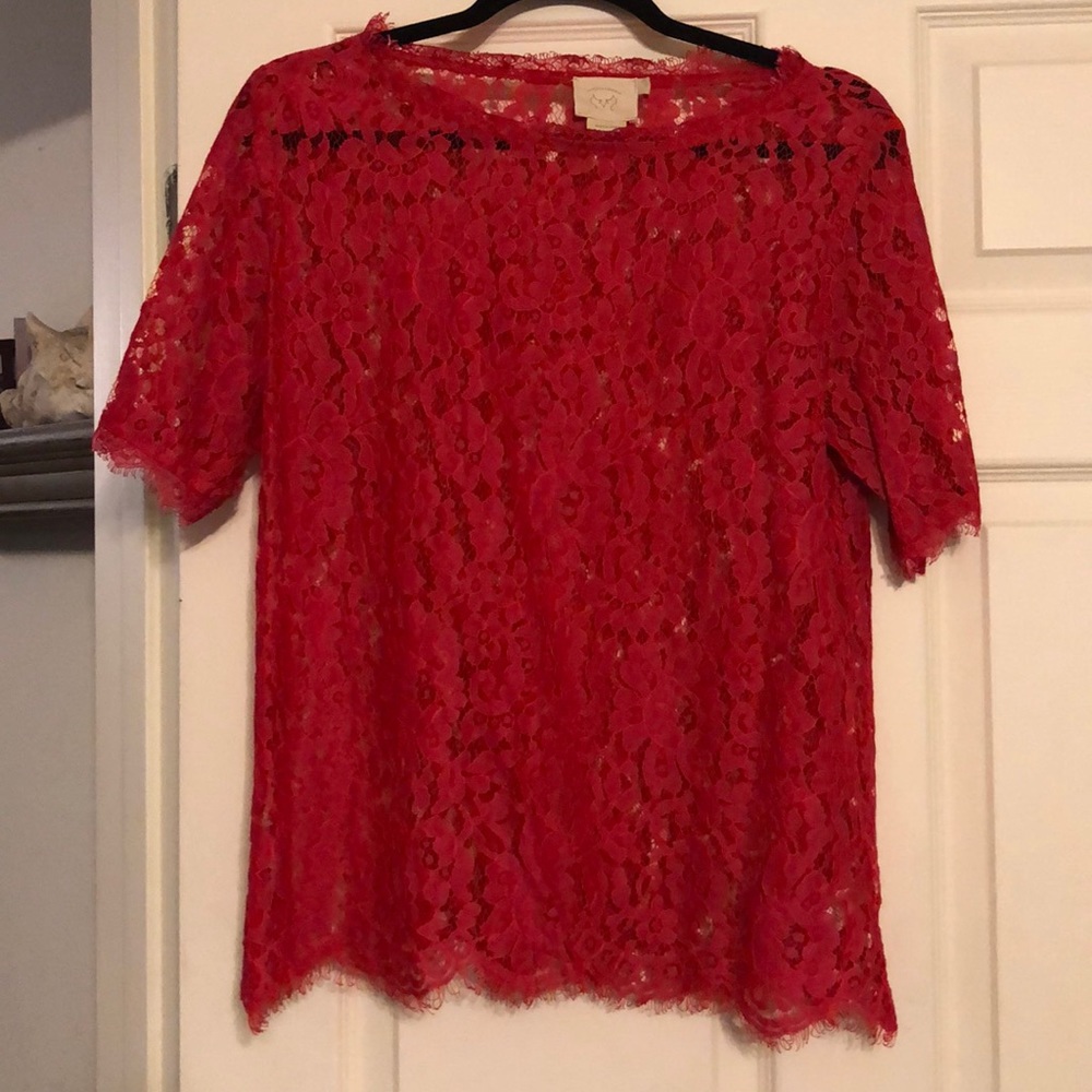 Anthropologie Red Lace Top EUC large